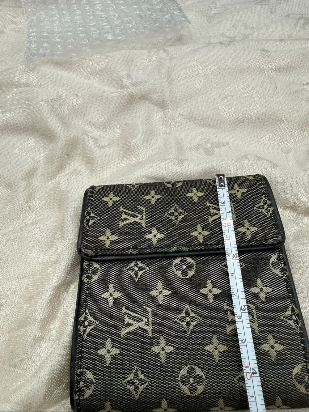 Louis Vuitton mini lin Black & Beige Monogram Compact Fold Wallet Denim